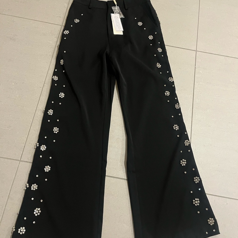 LC Embellished Black Wide-Leg Pants